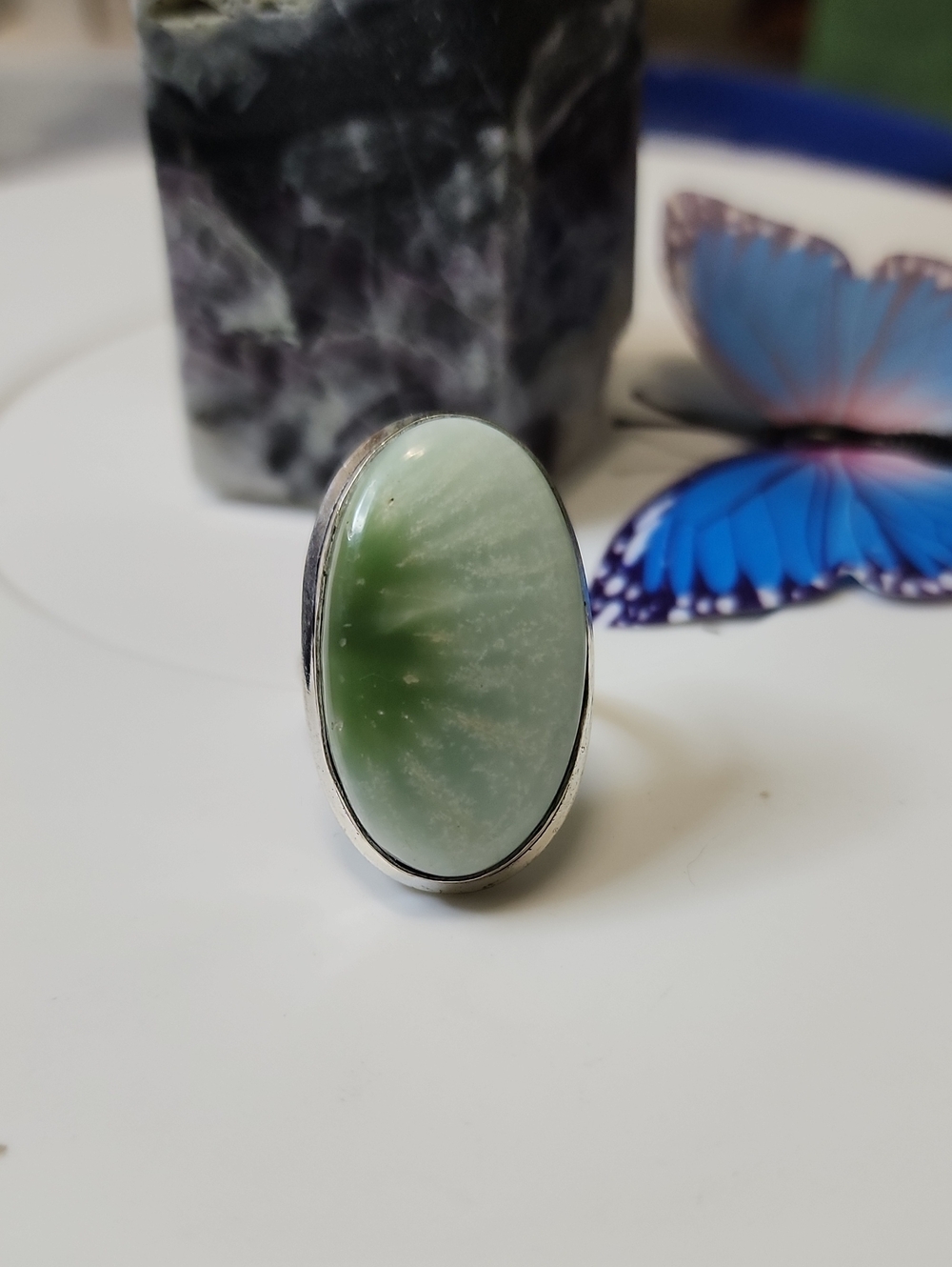 Green Oval Stone Ring - Women Jewelry